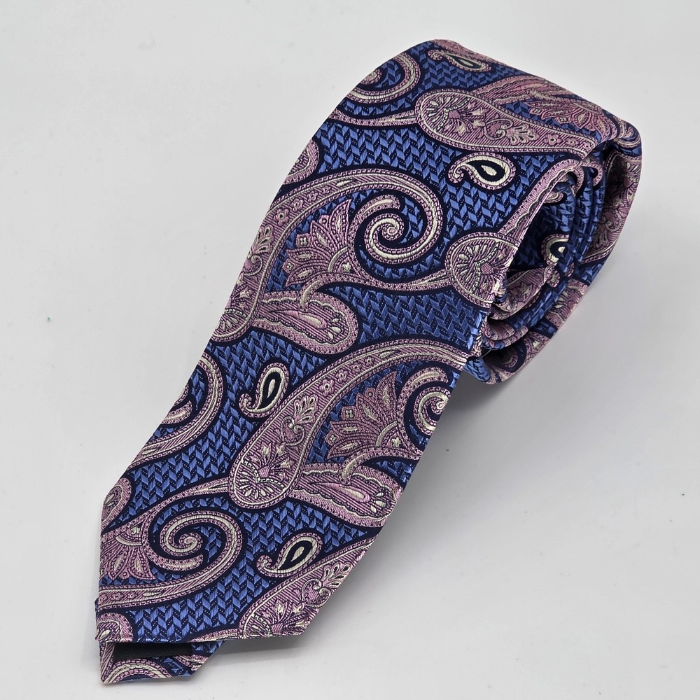 Jos. A. Bank Reserve Collection 100% Silk Tie Blue Pink Paisley All Over Print